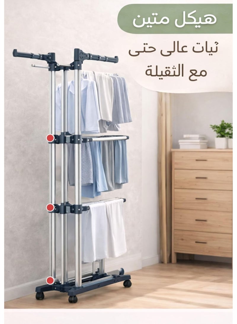 دوبيو رف تجفيف ملابس قابل للطي متعدد الطبقات مزود بعجلات - حامل ملابس متين من الفولاذ المقاوم للصدأ للاستخدام الداخلي والخارجي - Image 5