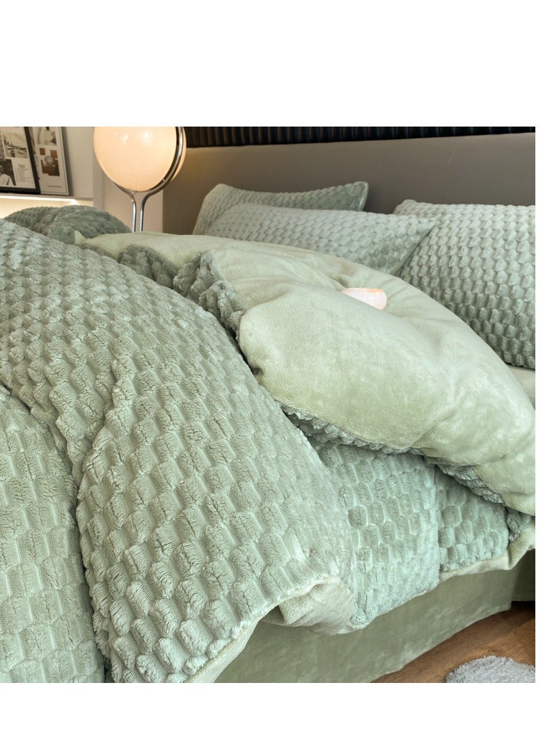 Fitted Sheet Style — ﻿ Carved Velvet Cloth Embroidered Wide Edge Milk Velvet Four Piece Bedding Set - Image 1