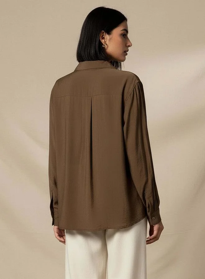 Splash FAV Brown Regular Fit Viscose Top with Button Detail for Women | Best Price UAE