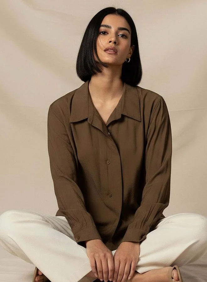 Splash FAV Brown Regular Fit Viscose Top with Button Detail for Women | Best Price UAE