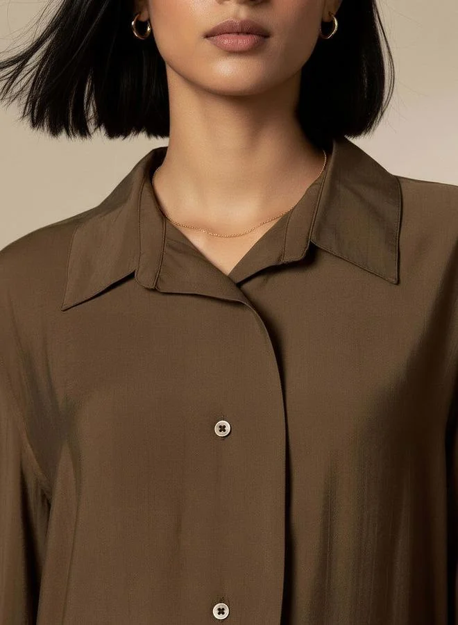 Splash FAV Brown Regular Fit Viscose Top with Button Detail for Women | Best Price UAE