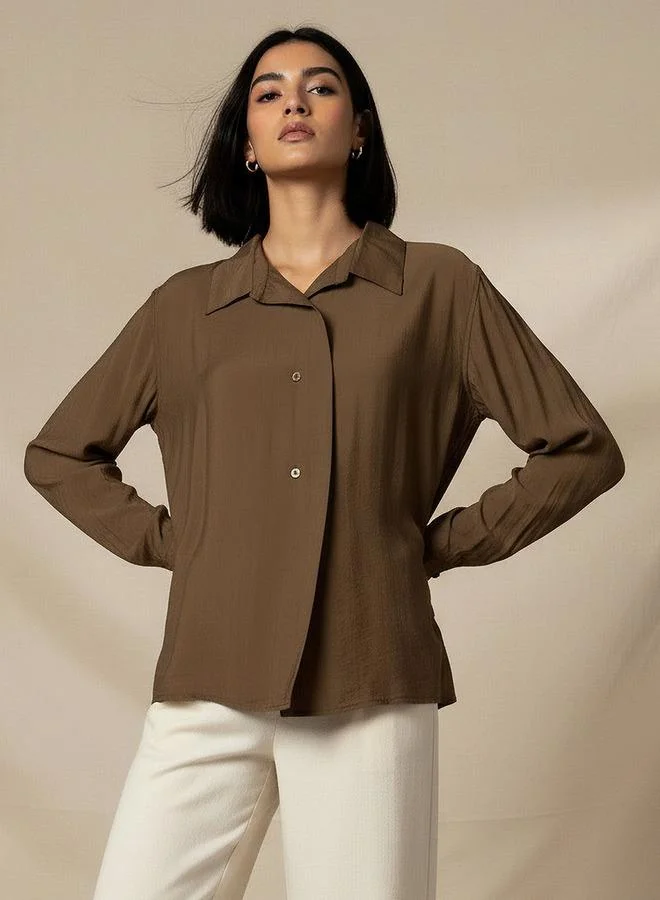 Splash FAV Brown Regular Fit Viscose Top with Button Detail for Women | Best Price UAE