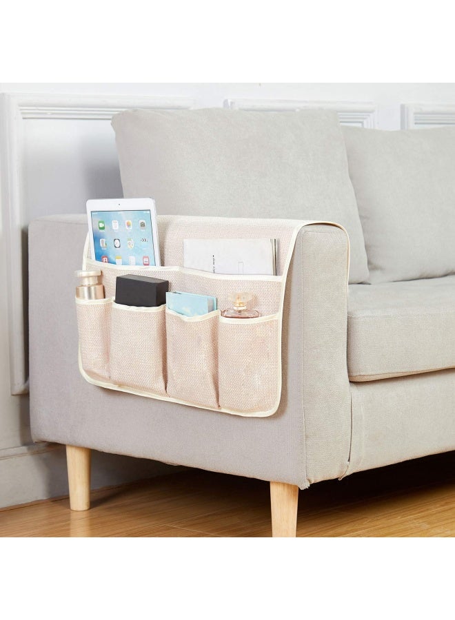 Flyily Sofa Armrest Organizer Non Slip Arm Chair Hanging Caddy Remote Control Holder For Magazine Phone Books Glassesbeige 19In  - Image 2