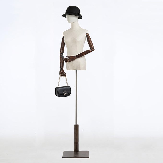 FEMALE MANNEQUIN TORSO DRESS FORM CLOTHING DISPLAY MODEL BODY STAND WITH HEAD WOODEN ARMS AND BASE FOR SEWING CLOTHING JEWELRY HEIGHT ADJUSTABLE 4775 INCH WHOLE BODY