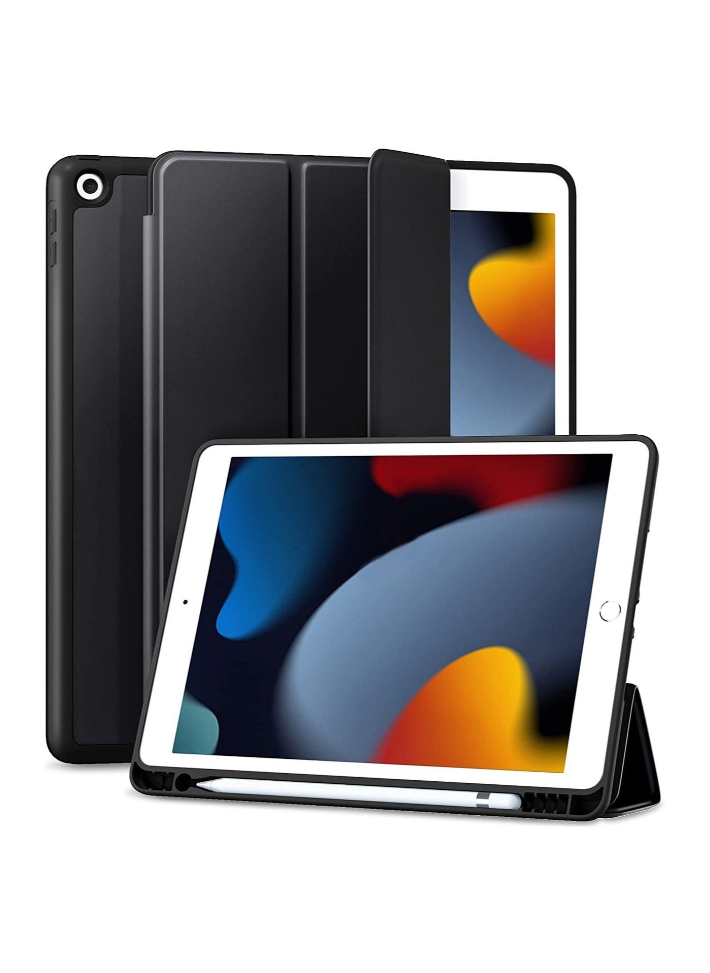 iPad 9th/8th/7th Generation Case - Smart Folio TPU Protective Cover with Apple Pencil Holder, Full Body Protection