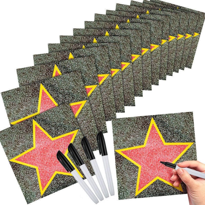 Geyee 100 Sheets Movie Walk Star Stickers Red Carpet Stickers with Black Marker Movie Theme Party Decorations Set Boulevard Star for Red Carpet Party Night Decorations - Image 1