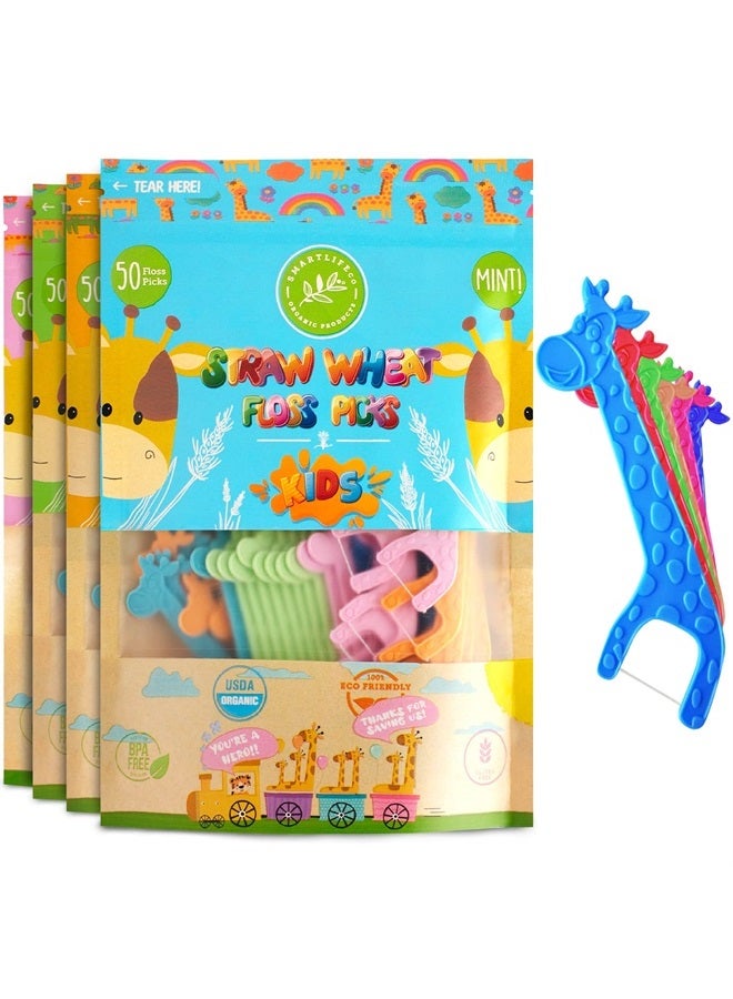 SMARTLIFECO Biodegradable Kids Flossers - Fluoride & Plastic Free | Eco Friendly Dental Floss Picks for Childrens Teeth | Natural Fun Animal Flossing Sticks for Toddlers | Organic & Compostable (200 Pack, Mint) - Image 1