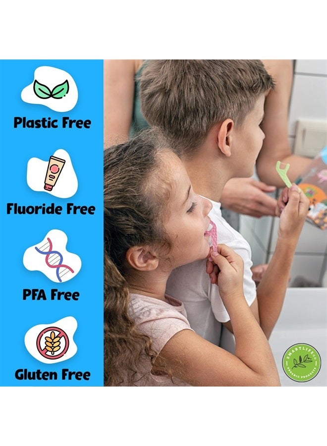 SMARTLIFECO Biodegradable Kids Flossers - Fluoride & Plastic Free | Eco Friendly Dental Floss Picks for Childrens Teeth | Natural Fun Animal Flossing Sticks for Toddlers | Organic & Compostable (200 Pack, Mint) - Image 2