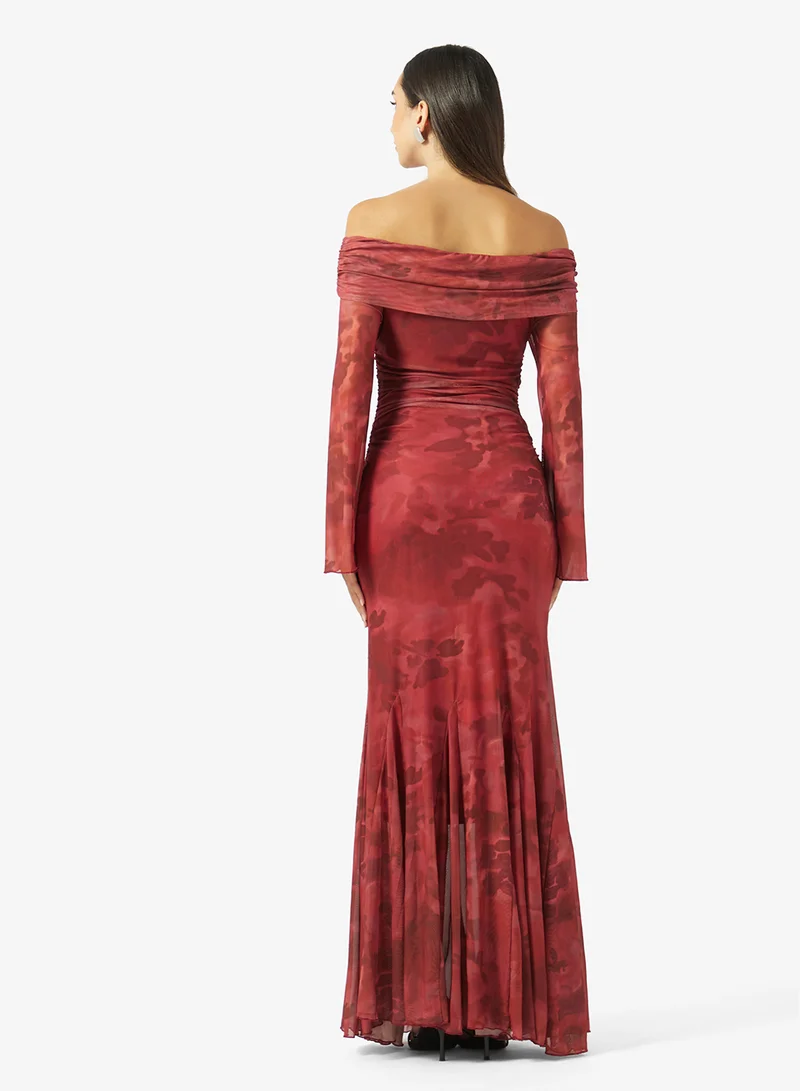 جينجر Boat Neck Monorone Floral Burnout Dress