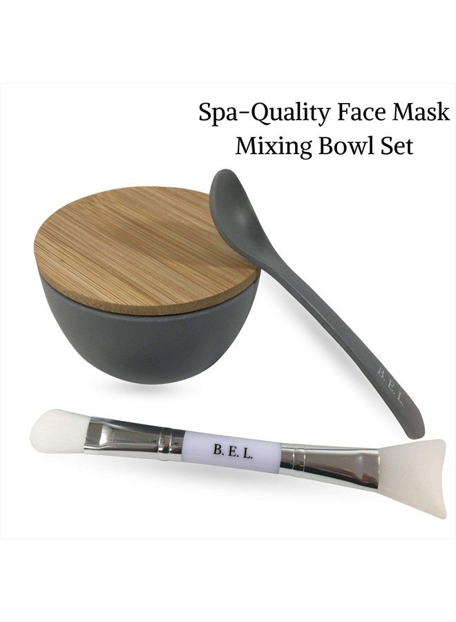 Bare Essentials Living Clay Face Mask Mixing Bowl Set- Kit with Bamboo Lid, Spoon, Dual Sided Face Mask Brush Applicator Soft Silicone Spatula and Face Mask Brush for DIY Clay Mud Mask, Facials, Body and Hair (Grey) - Image 4