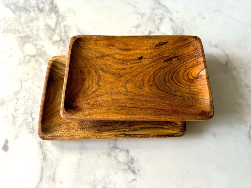 appeasy Solid Acacia Wood Serving Tray - 2 Pack,Rectangular Wooden Serving Platter, Dessert Platter Cookie, Appetizers, Fruits, Snacks. - Image 1