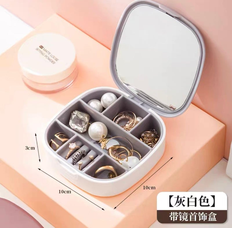 Travel Jewelry Box, Portable Jewelry Storage Box with Mirror Earrings, Lipstick Storage Box Necklace Earrings Jewelry (Pink) - Image 3