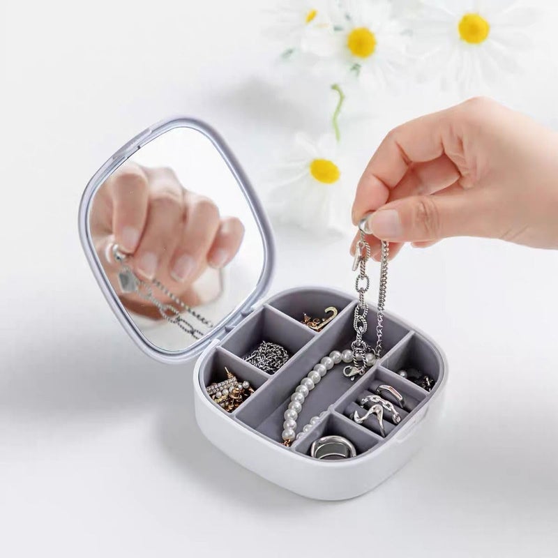 Travel Jewelry Box, Portable Jewelry Storage Box with Mirror Earrings, Lipstick Storage Box Necklace Earrings Jewelry (Pink) - Image 4