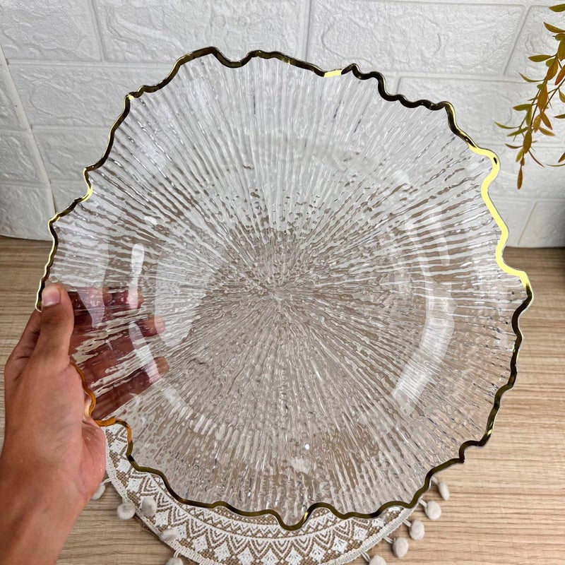 Generic Decorative Acrylic Serving Tray with Gold Wavy Rim, Clear Glass-Like Platter for Drinks, Fruits, Home Decor .bar - Image 3