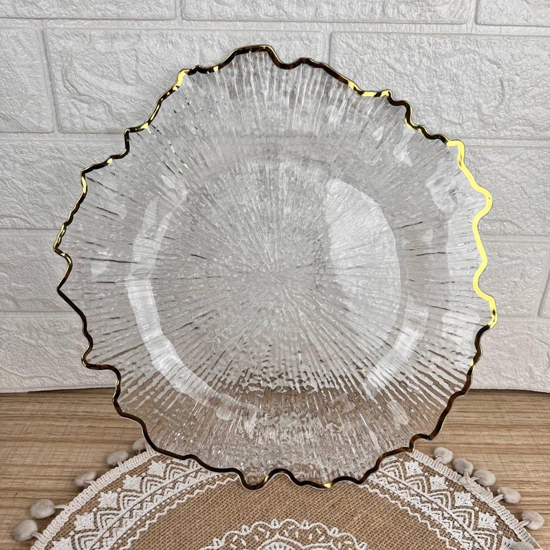 Generic Decorative Acrylic Serving Tray with Gold Wavy Rim, Clear Glass-Like Platter for Drinks, Fruits, Home Decor .bar - Image 2