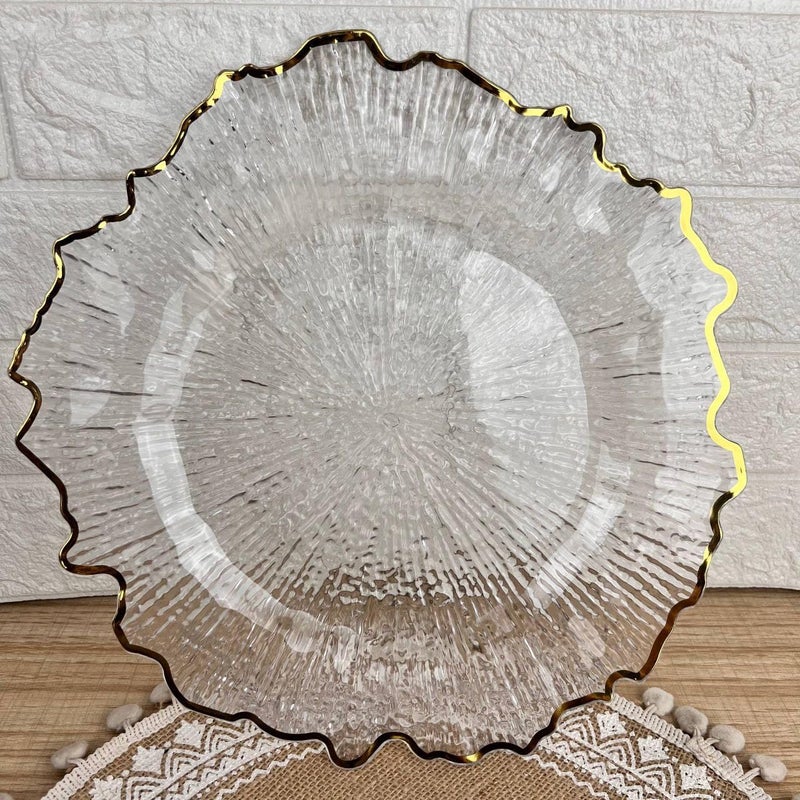 Generic Decorative Acrylic Serving Tray with Gold Wavy Rim, Clear Glass-Like Platter for Drinks, Fruits, Home Decor .bar - Image 1
