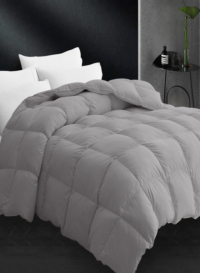CYMULA Queen Size Feather Down Comforter - All Season Dark Grey Duvet Insert, Lightweight Box Stitched, Fluffy Breathable, Ultra Soft Quiet Hotel Style with 8 Tabs(90" x 90") - Image 1