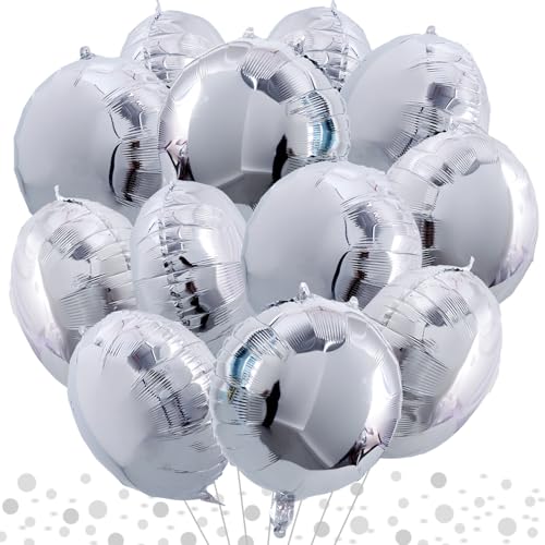 TONIFUL 30Pcs 18 Inch Round Balloons Large Silver Round Shape Foil Balloons Big Silver Round Helium Mylar Decorations for Birthday Wedding Baby Shower Anniversary Engagement Party Supplies - Image 1