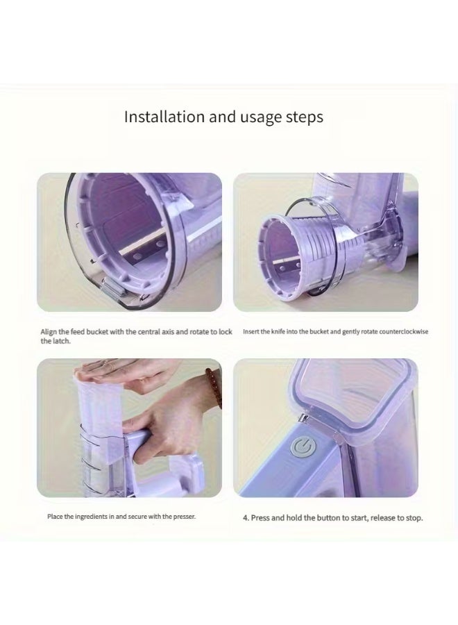 MOCOM Cordless Electric Handheld Food Processor & Salad Maker – 2000mAh Rechargeable Vegetable Chopper, Multifunctional Drum Slicer, French Fry Cutter, Potato Slicer, Vegetable Dicer with 3 Interchangeable Blades – Portable USB Charging Mini Electric Slicer for Fruits, Veggies, Nuts, Meal Prep, Camping & Home Kitchens - Image 4