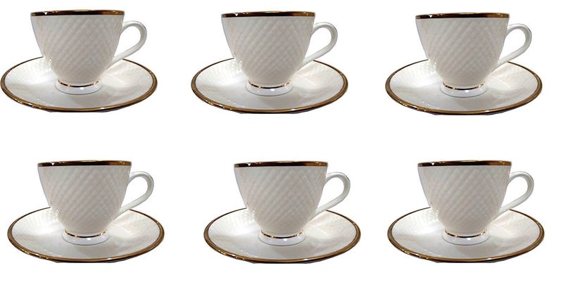 Home-Cart White Dotted Classic Tea Cup Saucer Set, 12 Pcs - Image 1