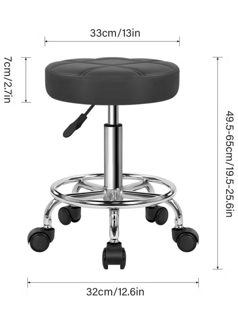 يا إلهي البراز المستدير المتداول: كرسي الغرور مع ارتفاع جلدي براز 360 درجة براز دوار مع عجلات لمكتب صياغة الاستوديو العمل SPA SPA SALON - Image 3