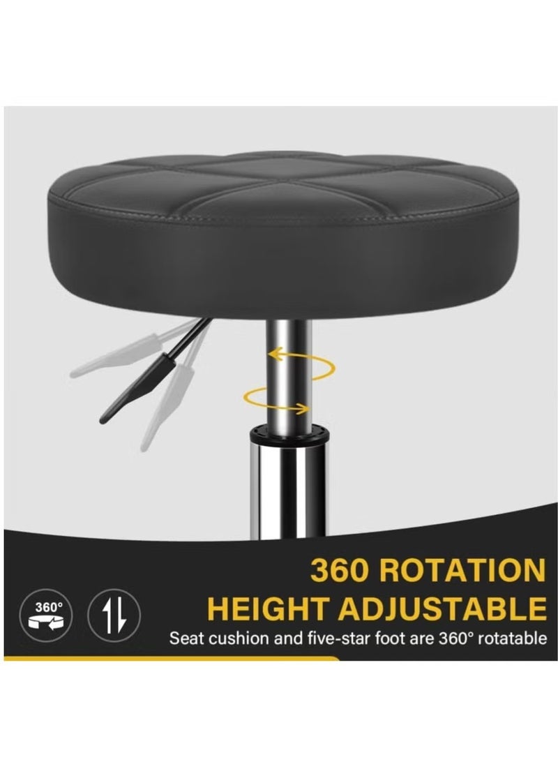 يا إلهي البراز المستدير المتداول: كرسي الغرور مع ارتفاع جلدي براز 360 درجة براز دوار مع عجلات لمكتب صياغة الاستوديو العمل SPA SPA SALON - Image 4