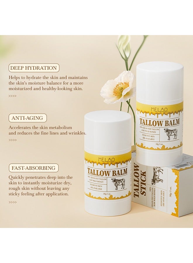 MELAO Tallow Blam Stick-Naturals Tallow Lotion Balm Stick, Dry Redness, Deep Moisturizing Skin, Speed Up Metabolism, Reduce Fine Dry Lines, Honey Tallow Blam Stick - Image 4