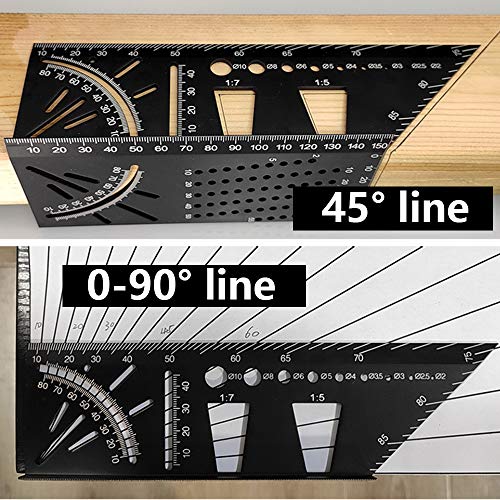Feeke Aluminum Alloy Woodworking Square Size Measure Ruler - 3D Mitre Angle Measuring Template Tool - Carpenter's Layout Ruler Gauge Woodworking Accessories - Gifts for Men Dad Father Husband - Image 2