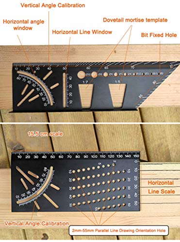 Feeke Aluminum Alloy Woodworking Square Size Measure Ruler - 3D Mitre Angle Measuring Template Tool - Carpenter's Layout Ruler Gauge Woodworking Accessories - Gifts for Men Dad Father Husband - Image 3