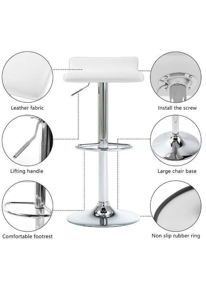 مجموعة من كراسي البار، كراسي بار عصرية دوارة مع ارتفاع قابل للتعديل، ومساند للقدمين، وكراسي بار بدون ظهر من الجلد الصناعي الهيدروليكي الكروم لجزيرة المطبخ والمقهى والحانة (أبيض، BY012) - Image 3