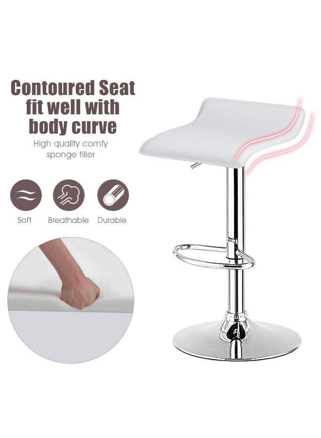 مجموعة من كراسي البار، كراسي بار عصرية دوارة مع ارتفاع قابل للتعديل، ومساند للقدمين، وكراسي بار بدون ظهر من الجلد الصناعي الهيدروليكي الكروم لجزيرة المطبخ والمقهى والحانة (أبيض، BY012) - Image 5