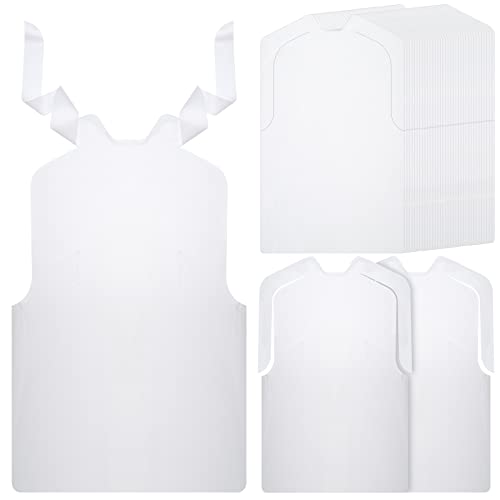 Janmercy 200 Pcs Disposable Bibs Bulk Disposable Adults Bibs 24 Inch Waterproof Plastic Bib Single Use Seafood Christmas Party Dining Clothing Protectors for Women Men Elderly Senior Eating - Image 1