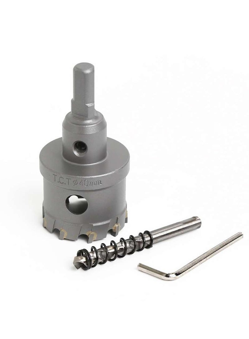 VTOOLS 40mm TCT Hole Saw Cutter with Pilot Drill Bit, Carbide Tipped Hole Cutter for Hard Metal, Stainless Steel, and Wood - Image 1