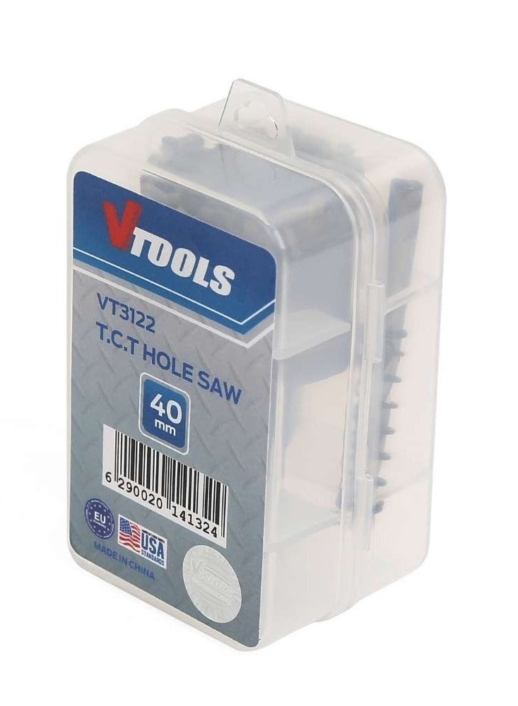 VTOOLS 40mm TCT Hole Saw Cutter with Pilot Drill Bit, Carbide Tipped Hole Cutter for Hard Metal, Stainless Steel, and Wood - Image 2