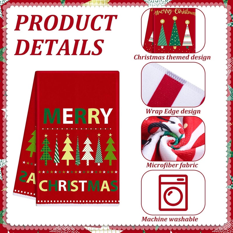 FuWeave 6 Pcs Christmas Kitchen Towels Red Green White Xmas Dish Towels 158 x 236 Inch Decorative Star Stripe Christmas Tree Hand Towel Farmhouse Tea Towel Kitchen Decor for Winter Housewarming Gift - Image 4