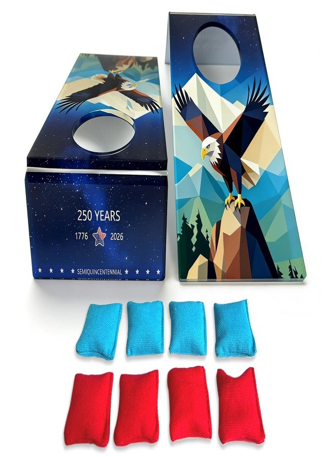 Purple River Patriotic 250th Anniversary Design, Mini Tabletop Cornhole Boards, 4.7" x 8.1" Desktop Toss Game with 2 Boards and 8 Bean Bags,Acrylic Material - Image 1