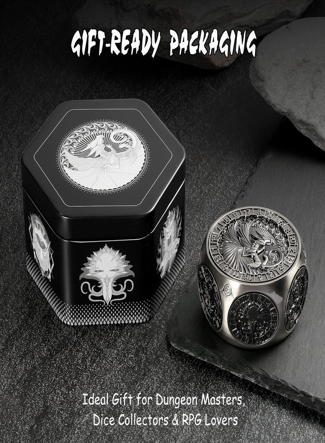 DNDND 8-in-1 Dual D20 Hexagonal Metal Dice - D&D Monster Themed Multi-Functional Dice Set for TTRPG Dungeons and Dragons with Collectible Gift Tin (Black) - Image 2