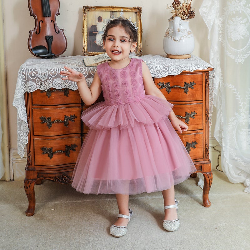 A generation of girls baby puffy dress dress birthday photo studio childrens dress Princess dress L2092XZ-bean powder