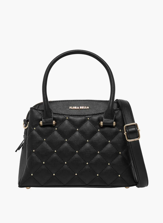 Quilted Tote Bag with Detachable Strap and Zip Closure