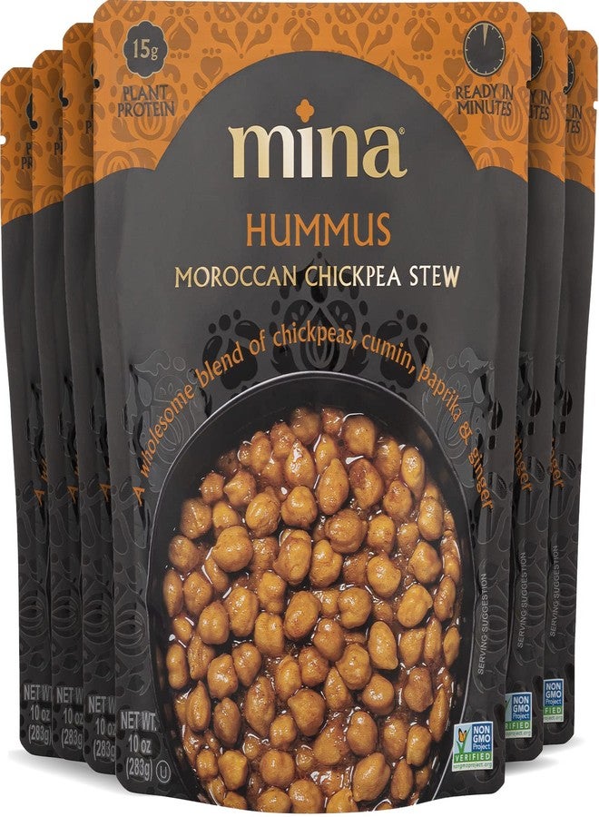 Mina Moroccan Chickpeas, Ready to Eat, Chickpeas High In Plant Based Protein, Vegan, Non-GMO, Gluten Free, Kosher, Microwavable, Packaged Meals & Side Dishes, 10 oz (Pack of 6) - Image 1