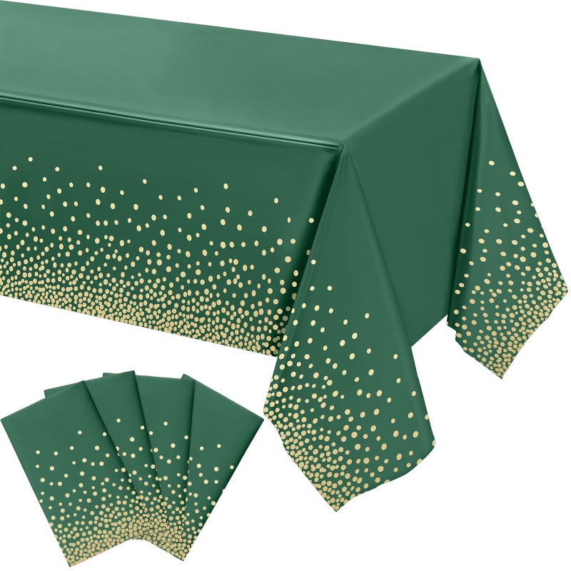 Tegeme 4 Packs Plastic Table Cloths for Parties Disposable Graduation Ramadan Mubarak Tablecloths Decoration with Gold Stamping Dot 108 x 54 for Birthday Graduation Ramadan Party GreenGold