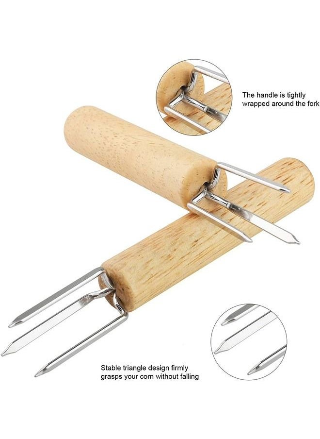 Generic - 4 Pcs Barbecue Corn Needle Grilling Corn Cob Holders, Reusable Stainless Steel Wooden Handle Fruit Forks, Barbecue Tool for Home Cooking and BBQ - Image 1