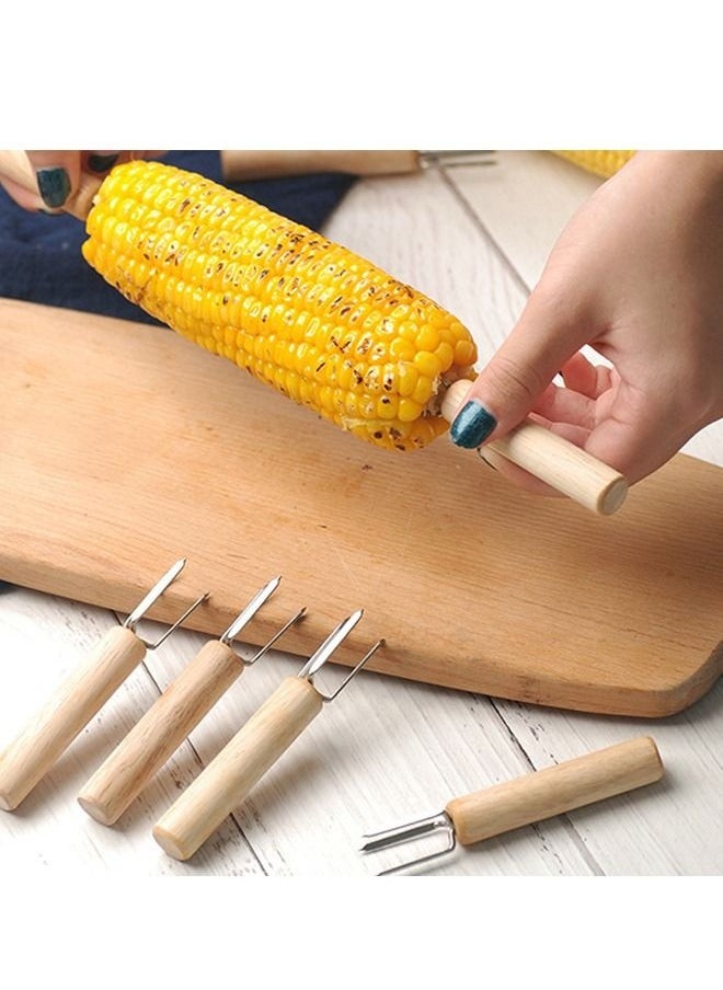 Generic - 4 Pcs Barbecue Corn Needle Grilling Corn Cob Holders, Reusable Stainless Steel Wooden Handle Fruit Forks, Barbecue Tool for Home Cooking and BBQ - Image 1