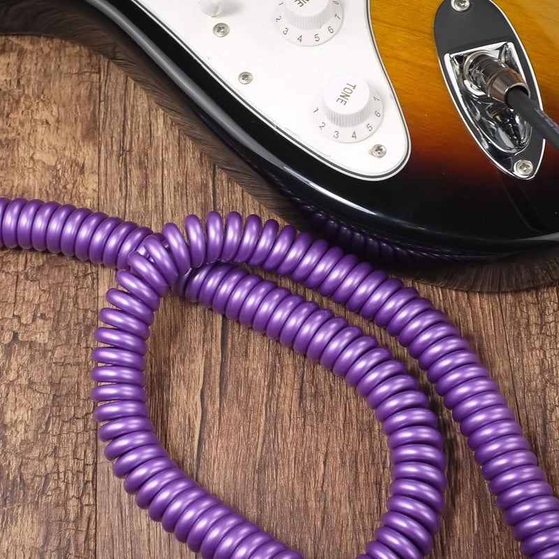MAKA Premium Guitar Coil Cable 20 Feet, Instrument Coiled Curly Cord for Guitar Bass, 1/4 inch Right Angle to Straight, Purple - Image 5
