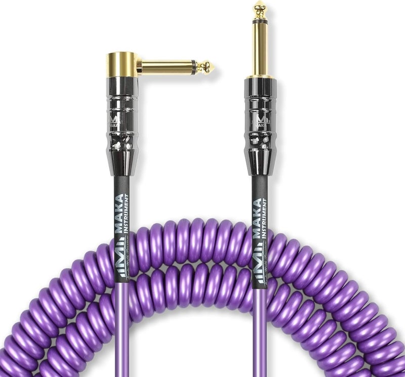 MAKA Premium Guitar Coil Cable 20 Feet, Instrument Coiled Curly Cord for Guitar Bass, 1/4 inch Right Angle to Straight, Purple - Image 1