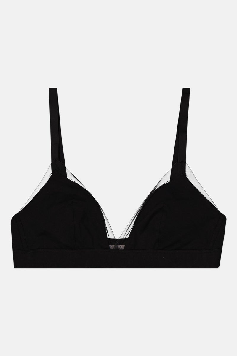 Etam Women Non Padded Wireless Plain Triangle Bra, Black - Image 1