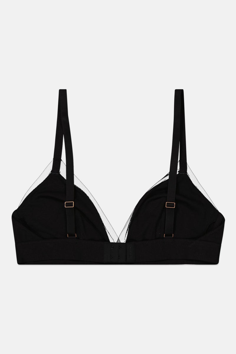 Etam Women Non Padded Wireless Plain Triangle Bra, Black - Image 2