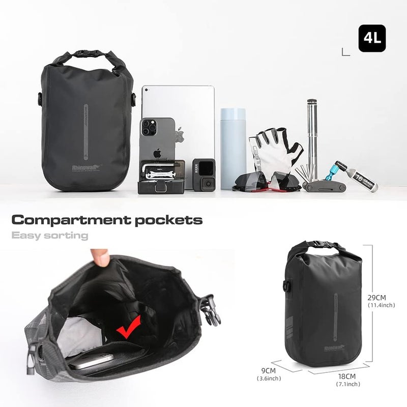 Rhinowalk 4L Waterproof Bike Front Fork Bag Pannier Saddle Rack for E-Scooter and Mountain Biking - Black - Image 5