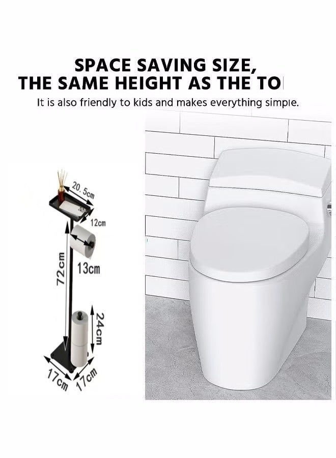 Black Toilet Paper Holder Stand Free Standing Toilet Paper Storage Holder with Shelf Bathroom Floor Toilet Paper Roll Holder Stand Up Tissue Toilet Paper Dispenser - Image 2