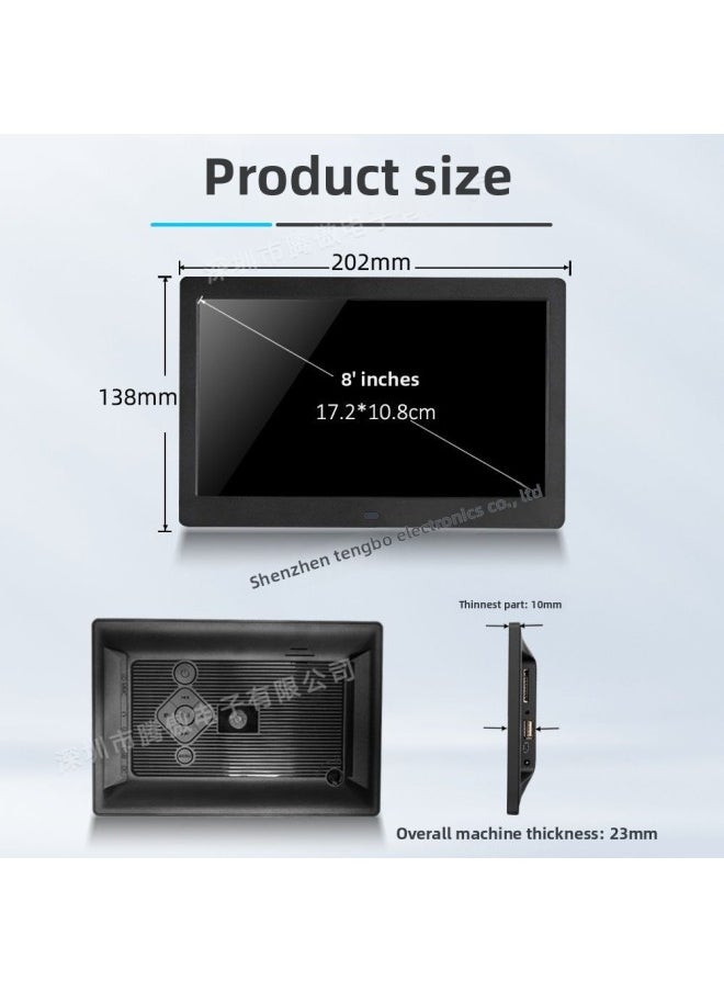 Generic - Horizontal And Vertical Screen HD Display Ultra-thin 8-inch IPS Digital Photo Frame 1080p Video Electronic Photo Frame Display Stand Advertising Machine-Color:8-inch Black-American Standard - Image 1
